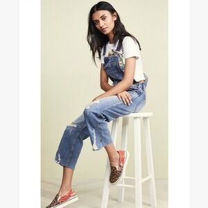 Free People Womens Baggy Boyfriend Overalls Dutchess Blue Size 25 Country NEW